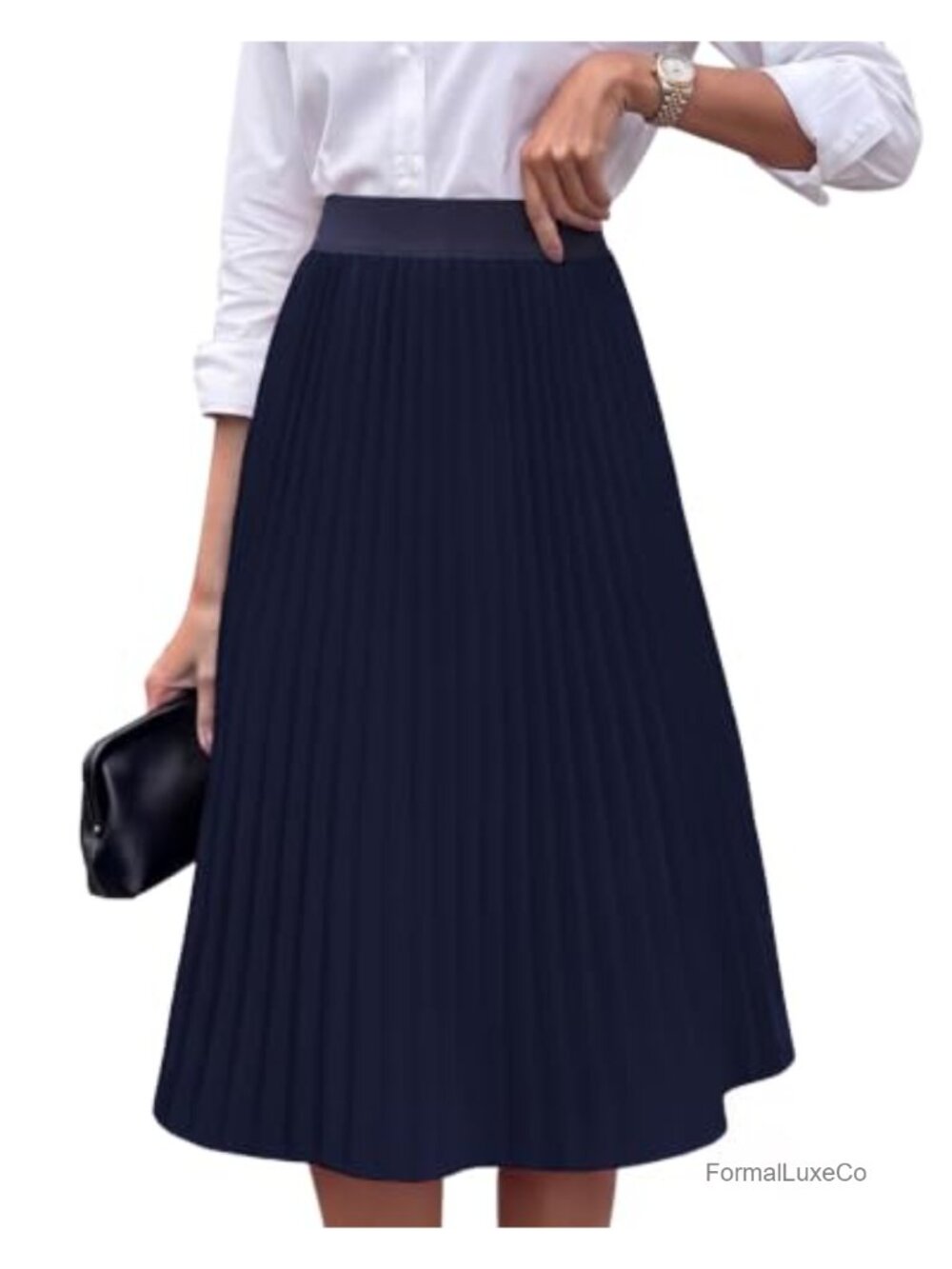 Pleated Midi Skirt High Waist A-Line Elastic Women's Skirt